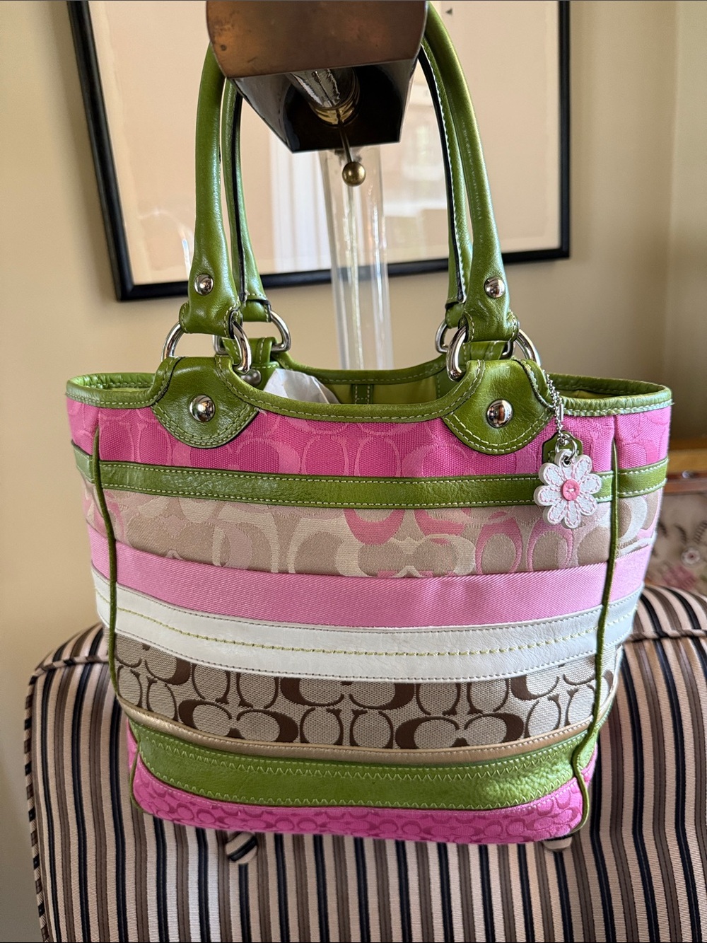 Vintage Y2K Coach BLEECKER patchwork stripe signature jacquard tote F14726